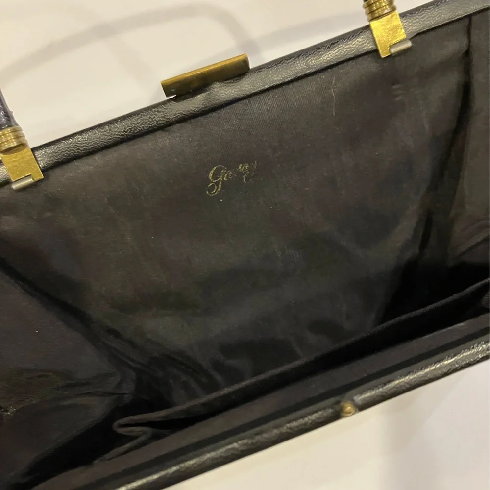 Vintage GARAY Black Evening Bag Unique Metal Handle - Picture 4 of 5